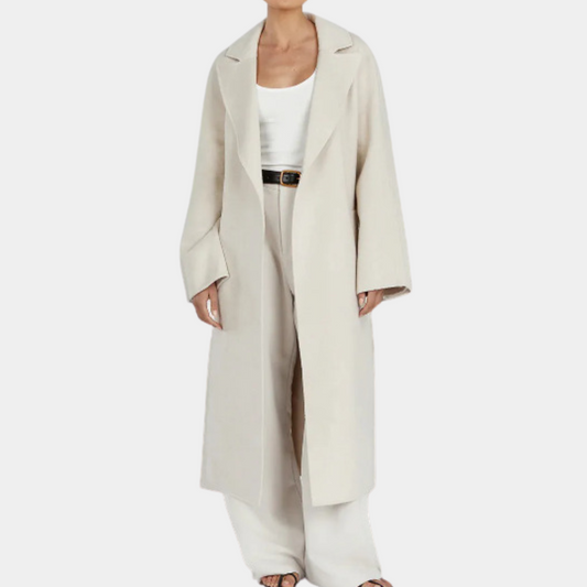 Long Belted Drape Coat | Minimalist Design | Relaxed Fit | Effortless Elegance