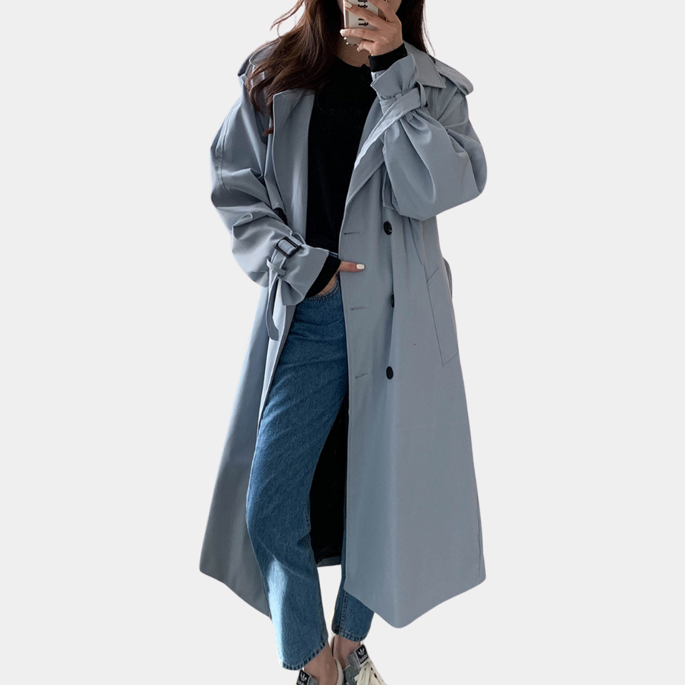 Oversized Draped Trench Coat | Adjustable Tie Sleeves | Flowing Longline Design