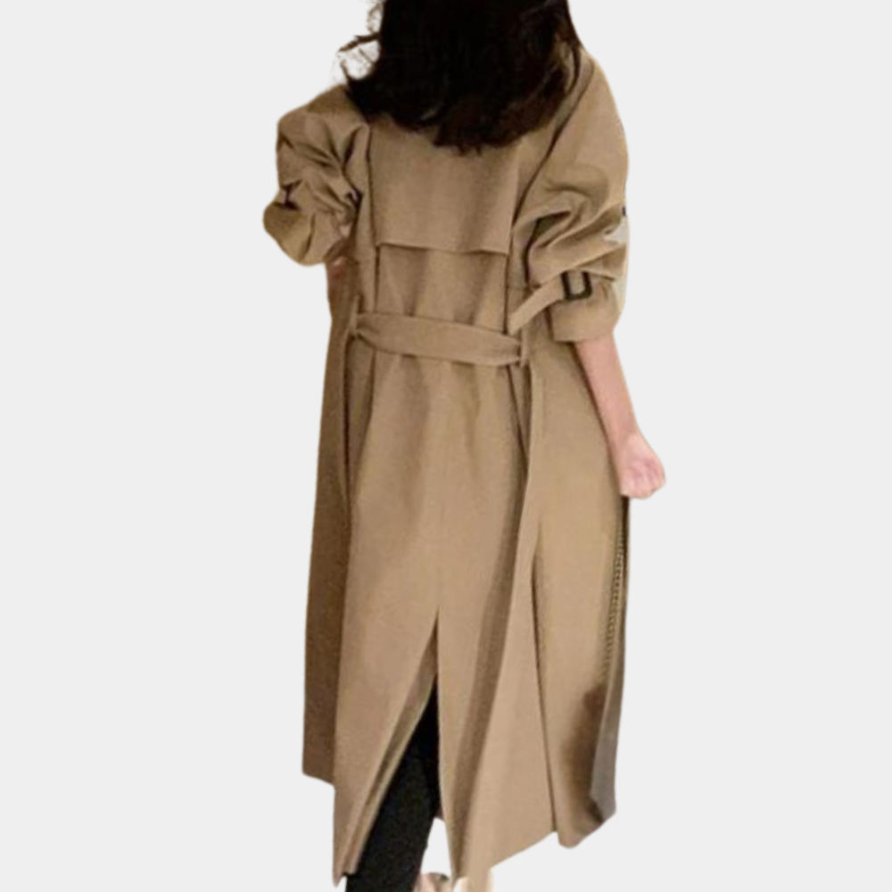 Oversized Draped Trench Coat | Adjustable Tie Sleeves | Flowing Longline Design