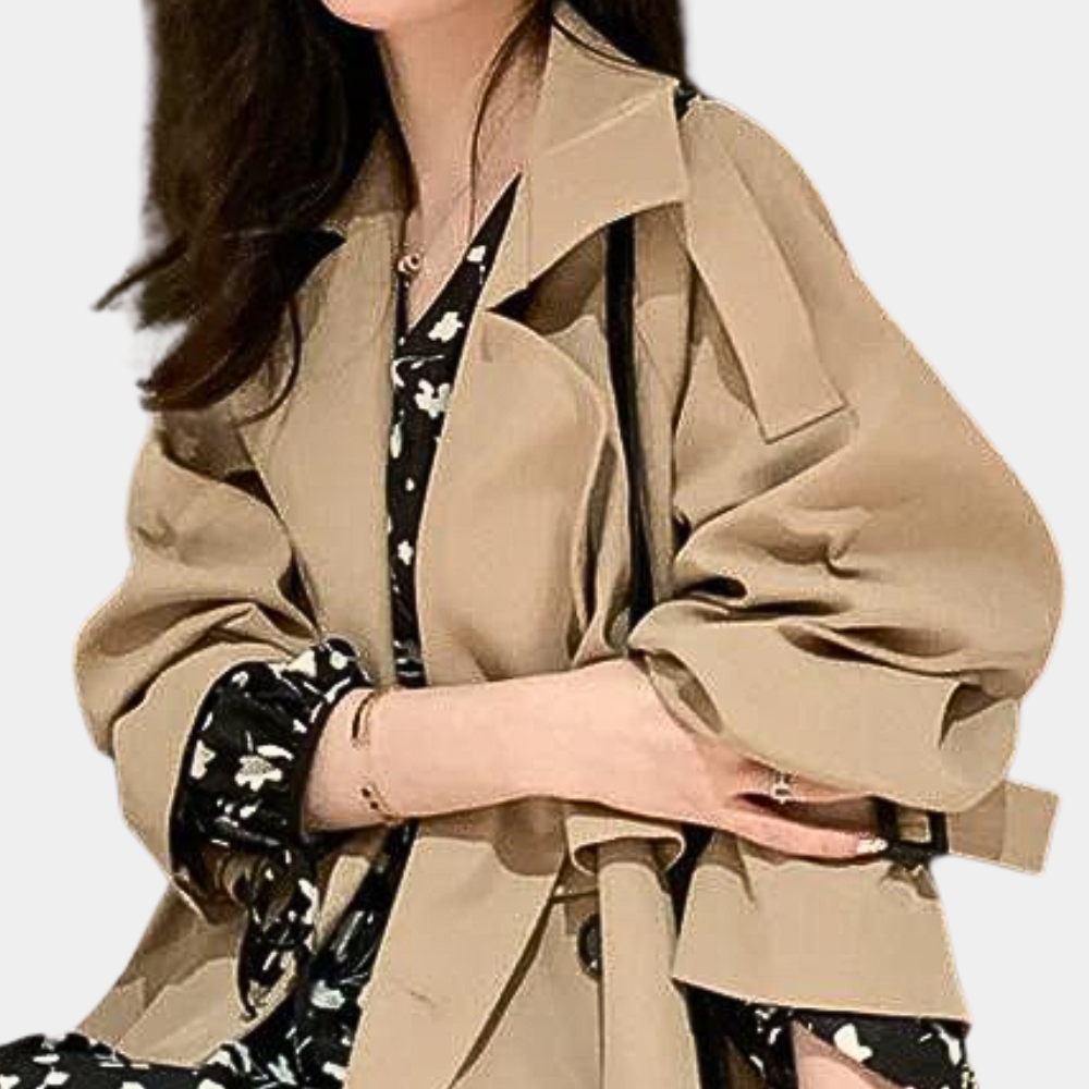 Oversized Draped Trench Coat | Adjustable Tie Sleeves | Flowing Longline Design