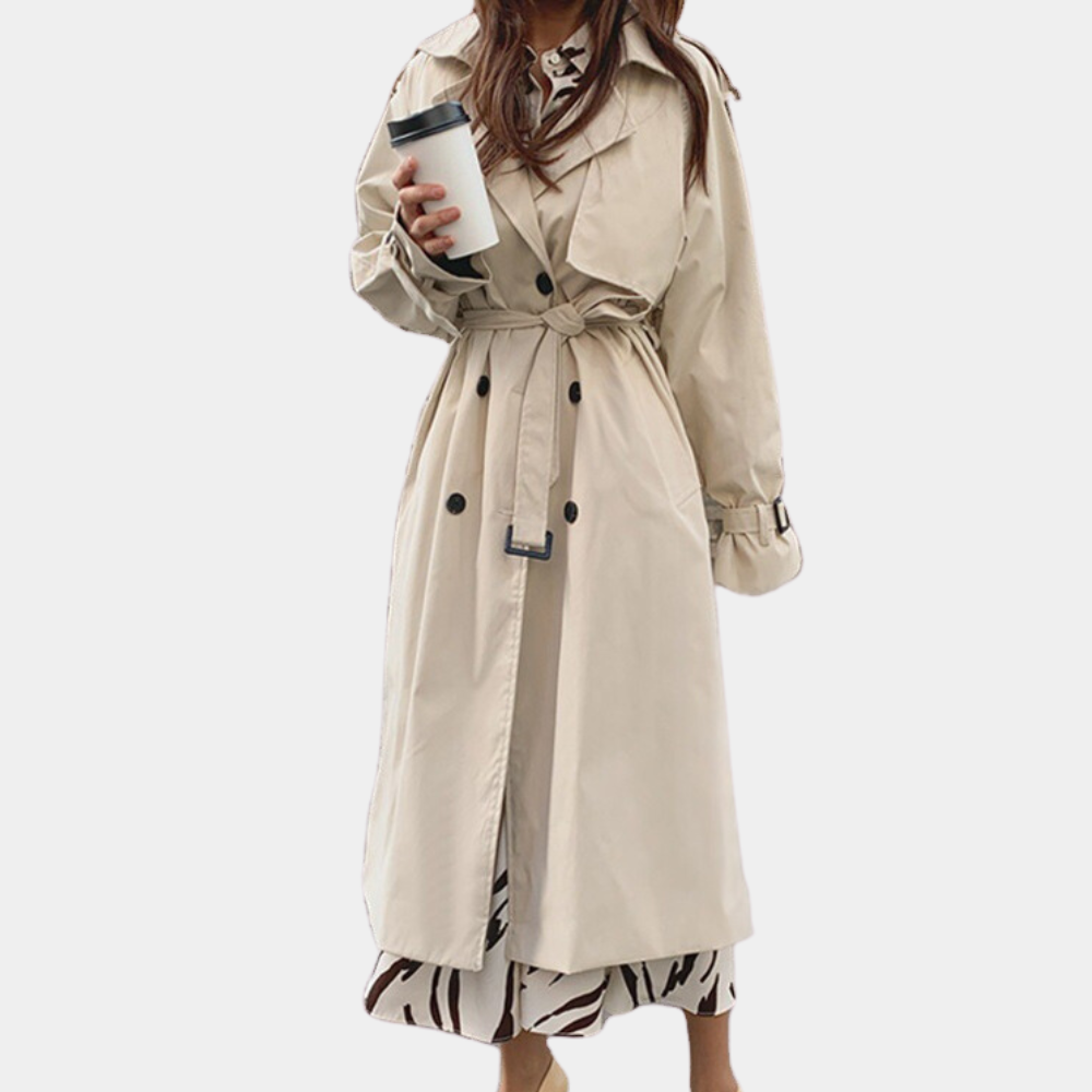 Oversized Draped Trench Coat | Adjustable Tie Sleeves | Flowing Longline Design