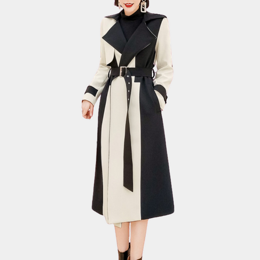 Two-Tone Belted Trench Coat | Statement Colour Block | Tailored Fit | Modern Elegance