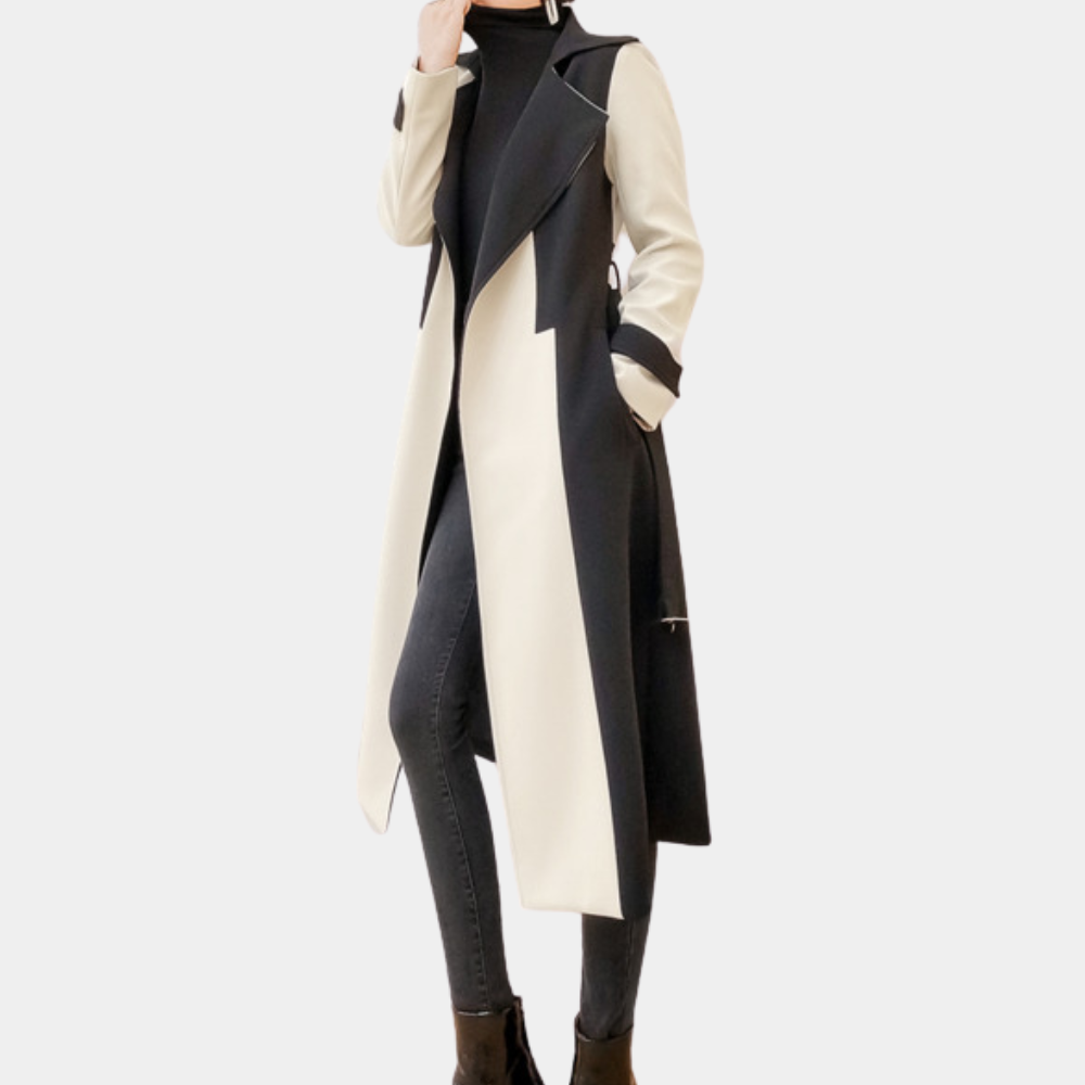 Two-Tone Belted Trench Coat | Statement Colour Block | Tailored Fit | Modern Elegance