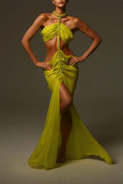 Callista – Sleeveless Cutout Maxi Dress in Yellow