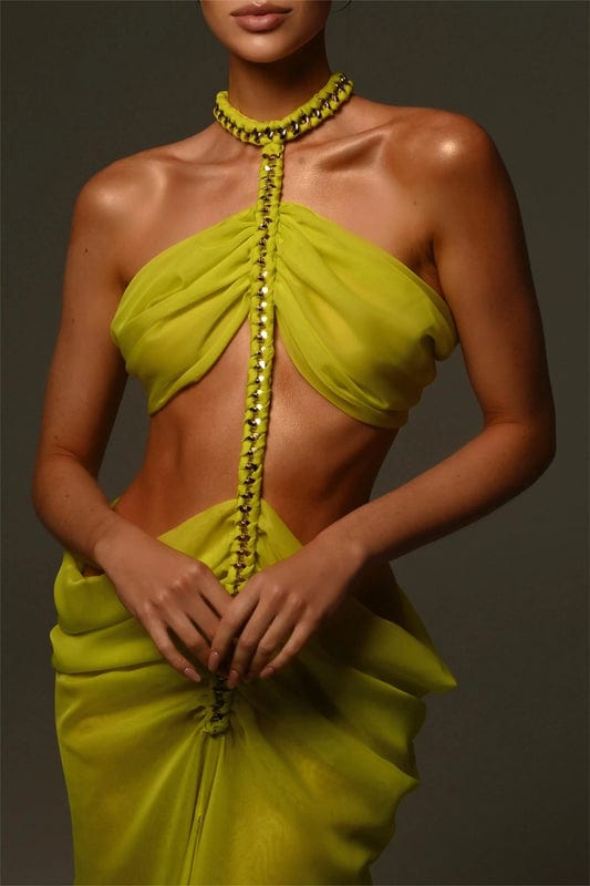 Callista – Sleeveless Cutout Maxi Dress in Yellow