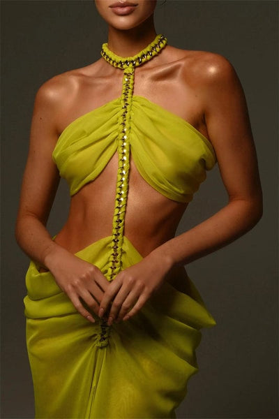 Callista – Sleeveless Cutout Maxi Dress in Yellow