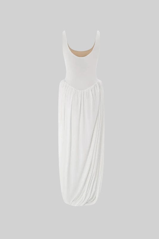 Simona - Side Slit Draped Maxi Dress in White