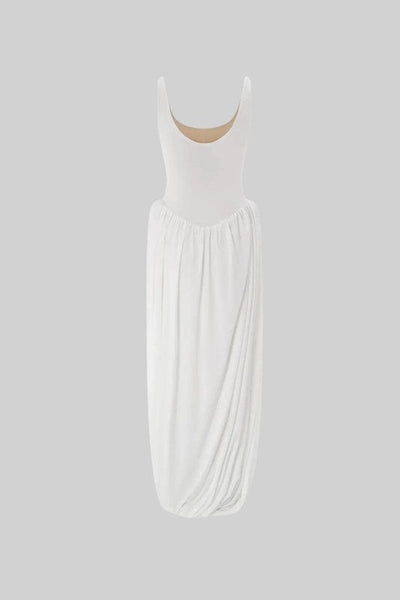 Simona - Side Slit Draped Maxi Dress in White