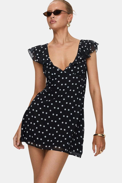 Camille - Black Polka Dot Frill Mini Dress