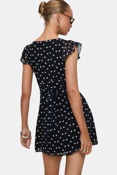 Camille - Black Polka Dot Frill Mini Dress