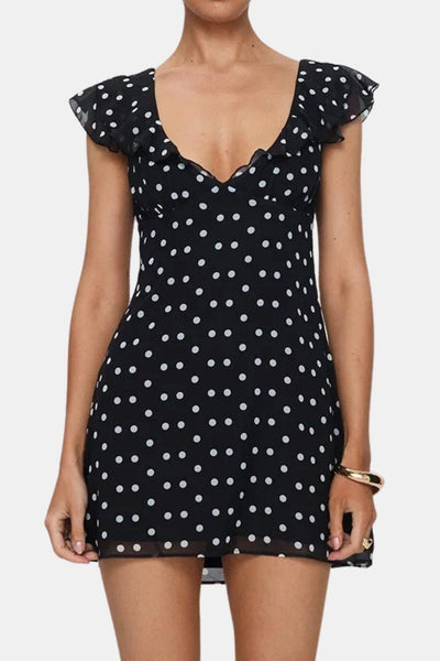 Camille - Black Polka Dot Frill Mini Dress