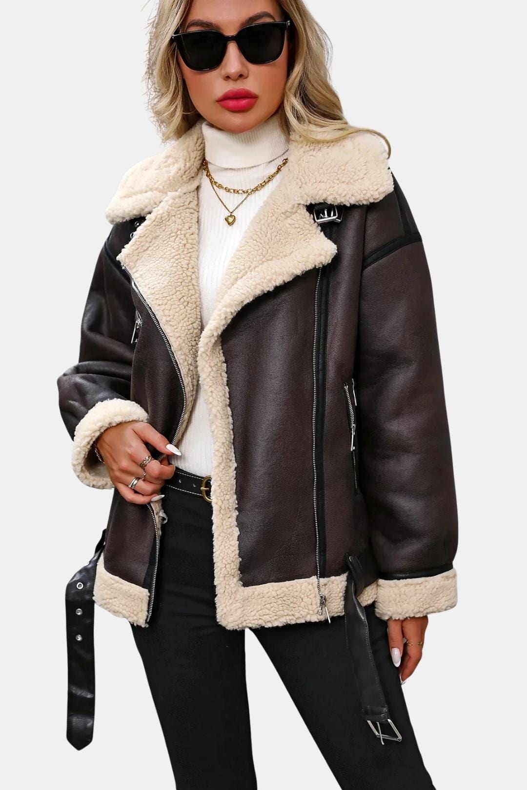 Caterina – Faux Shearling Biker Jacket