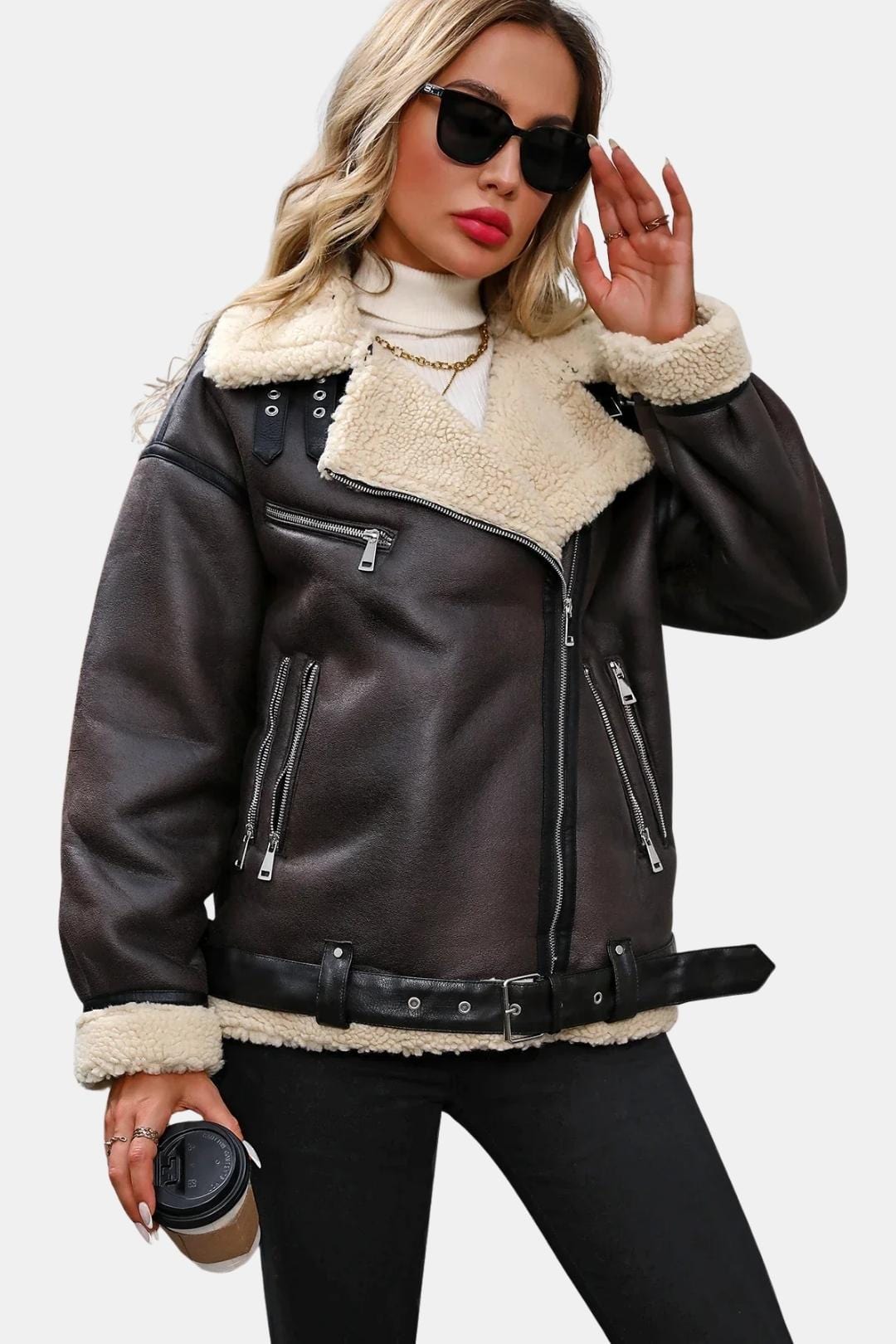 Caterina – Faux Shearling Biker Jacket