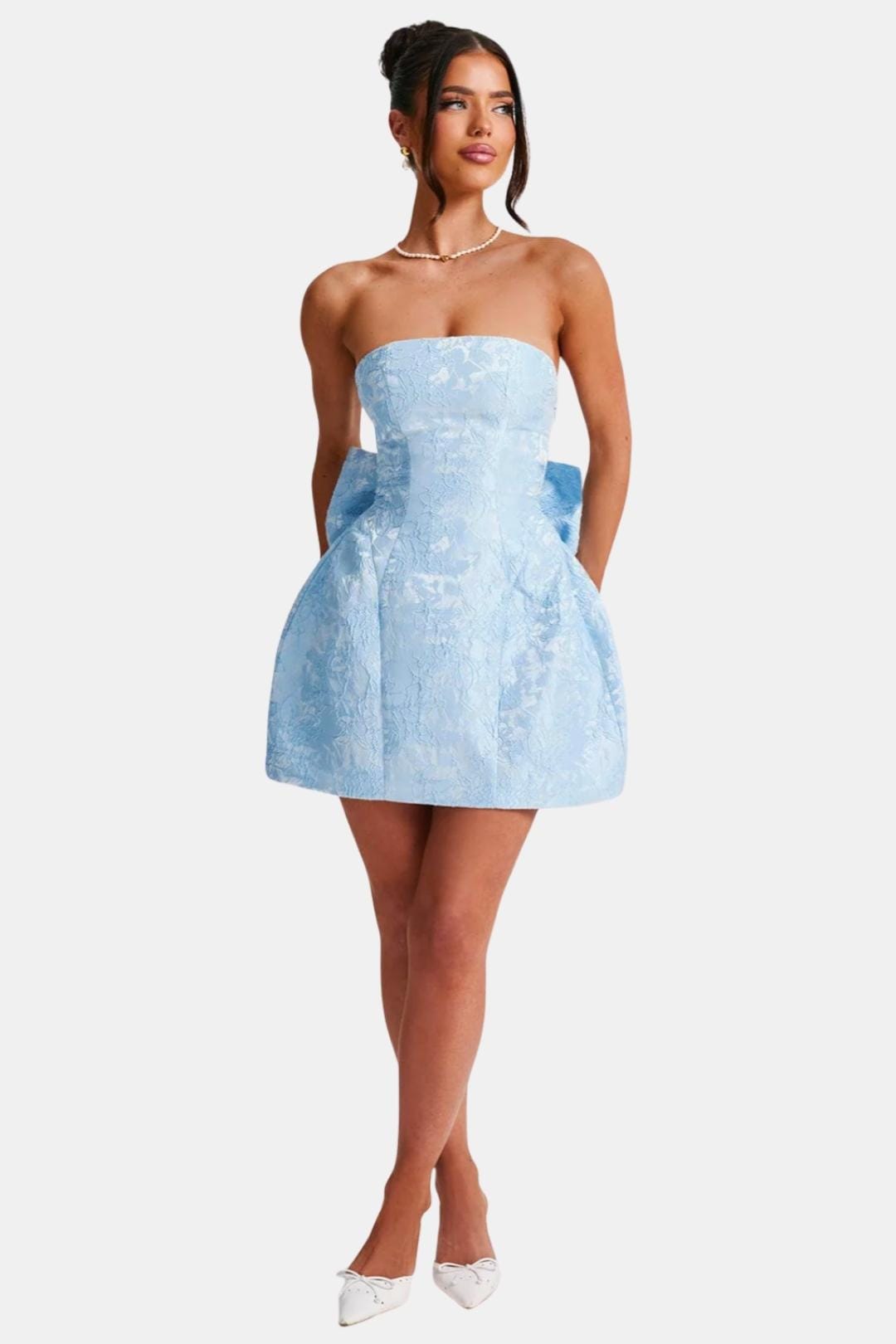 Celavie – Floral Jacquard Lace-Up Mini Dress