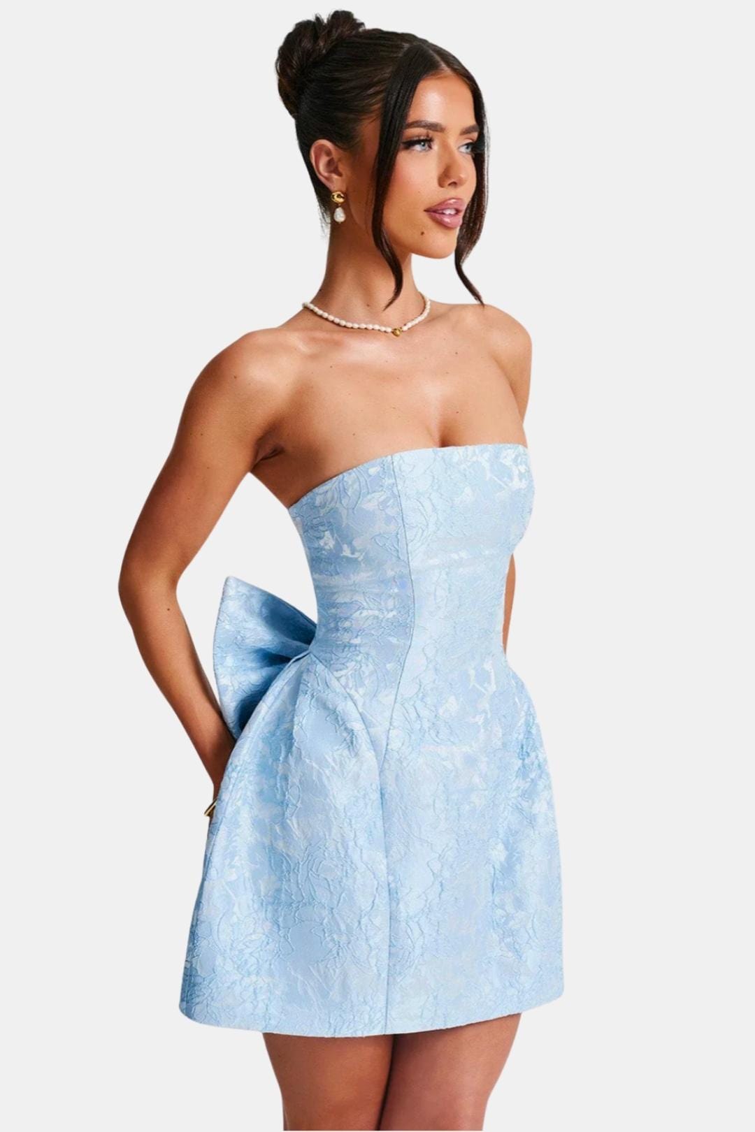 Celavie – Floral Jacquard Lace-Up Mini Dress