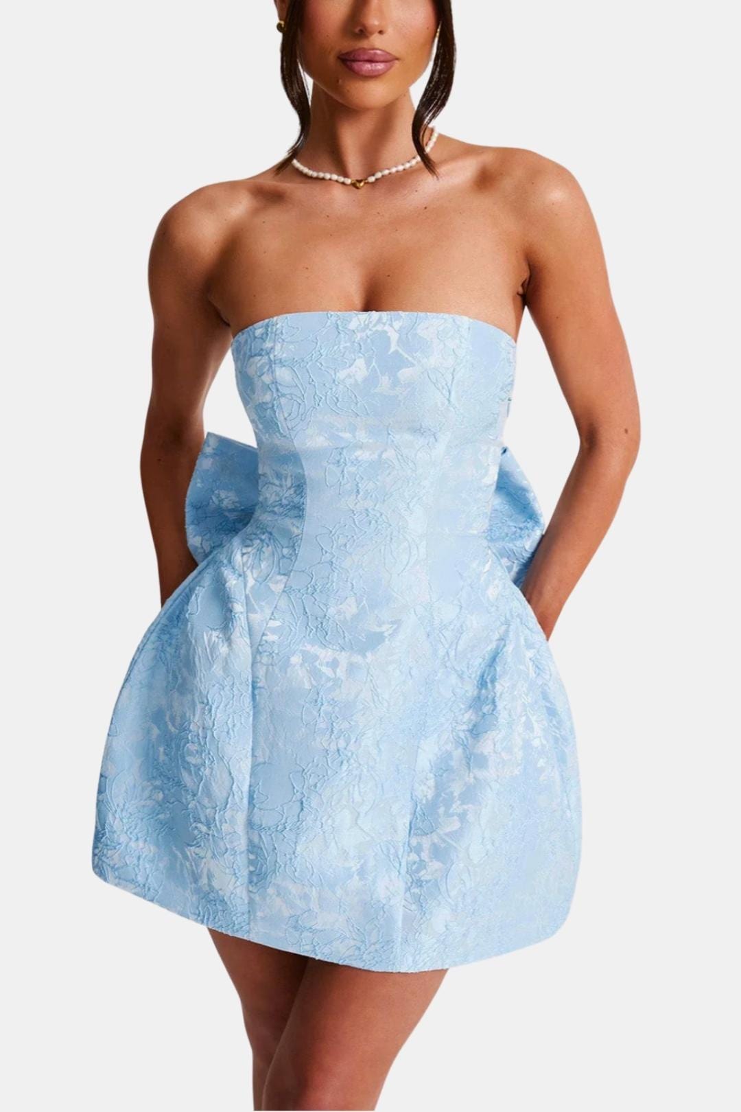 Celavie – Floral Jacquard Lace-Up Mini Dress
