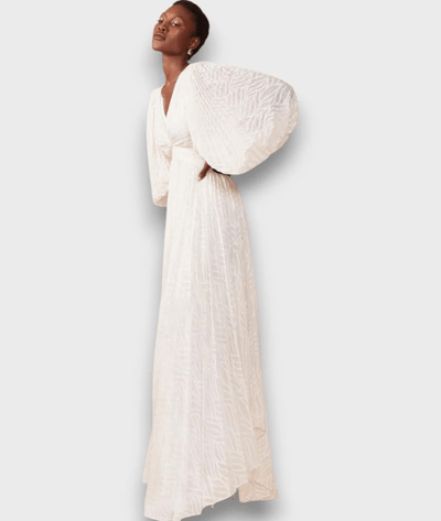 Ceyda – Balloon Sleeve Maxi Dress in Cream White