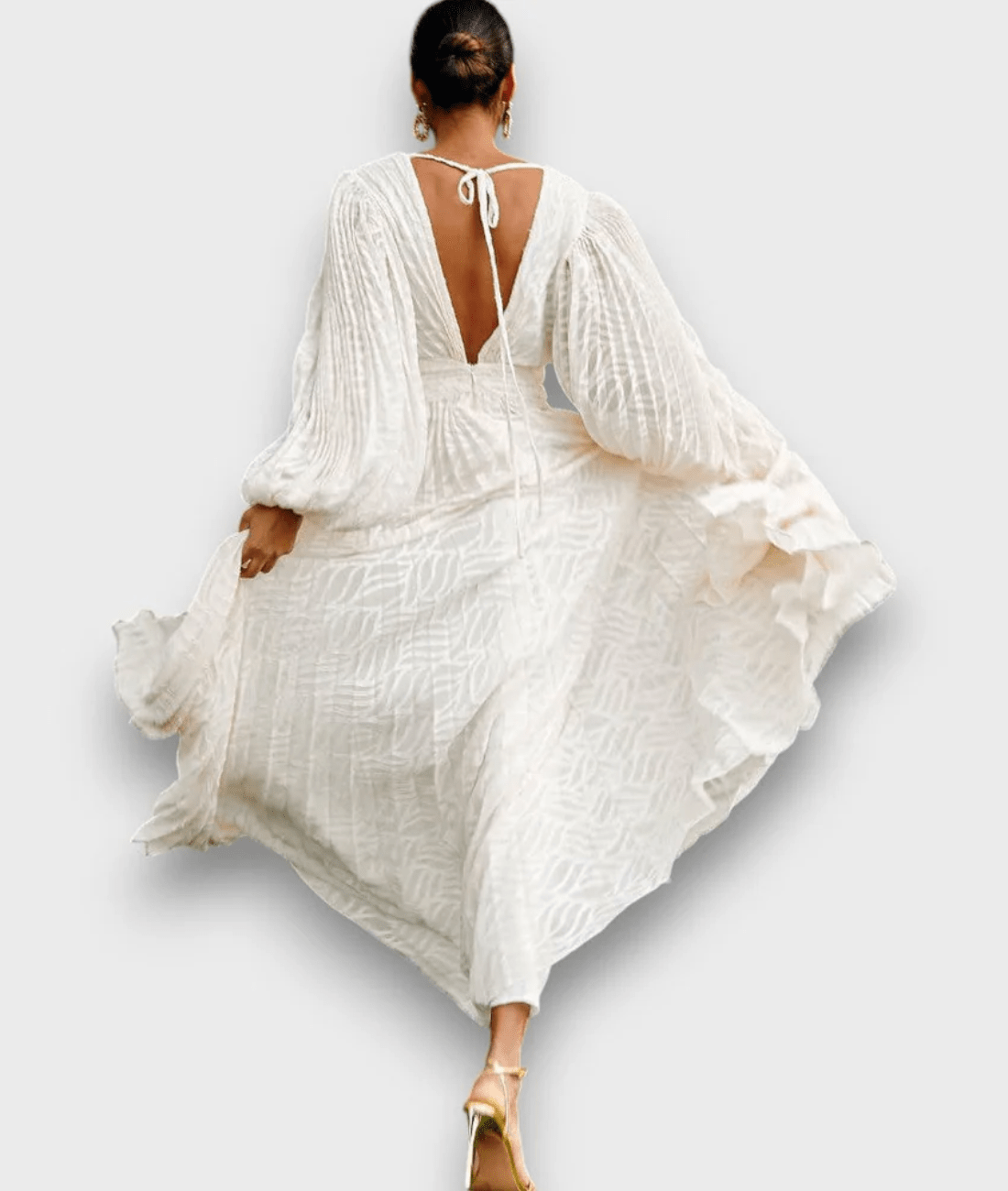 Ceyda – Balloon Sleeve Maxi Dress in Cream White