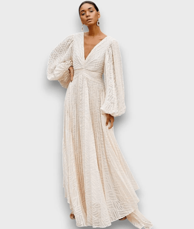 Ceyda – Balloon Sleeve Maxi Dress in Cream White