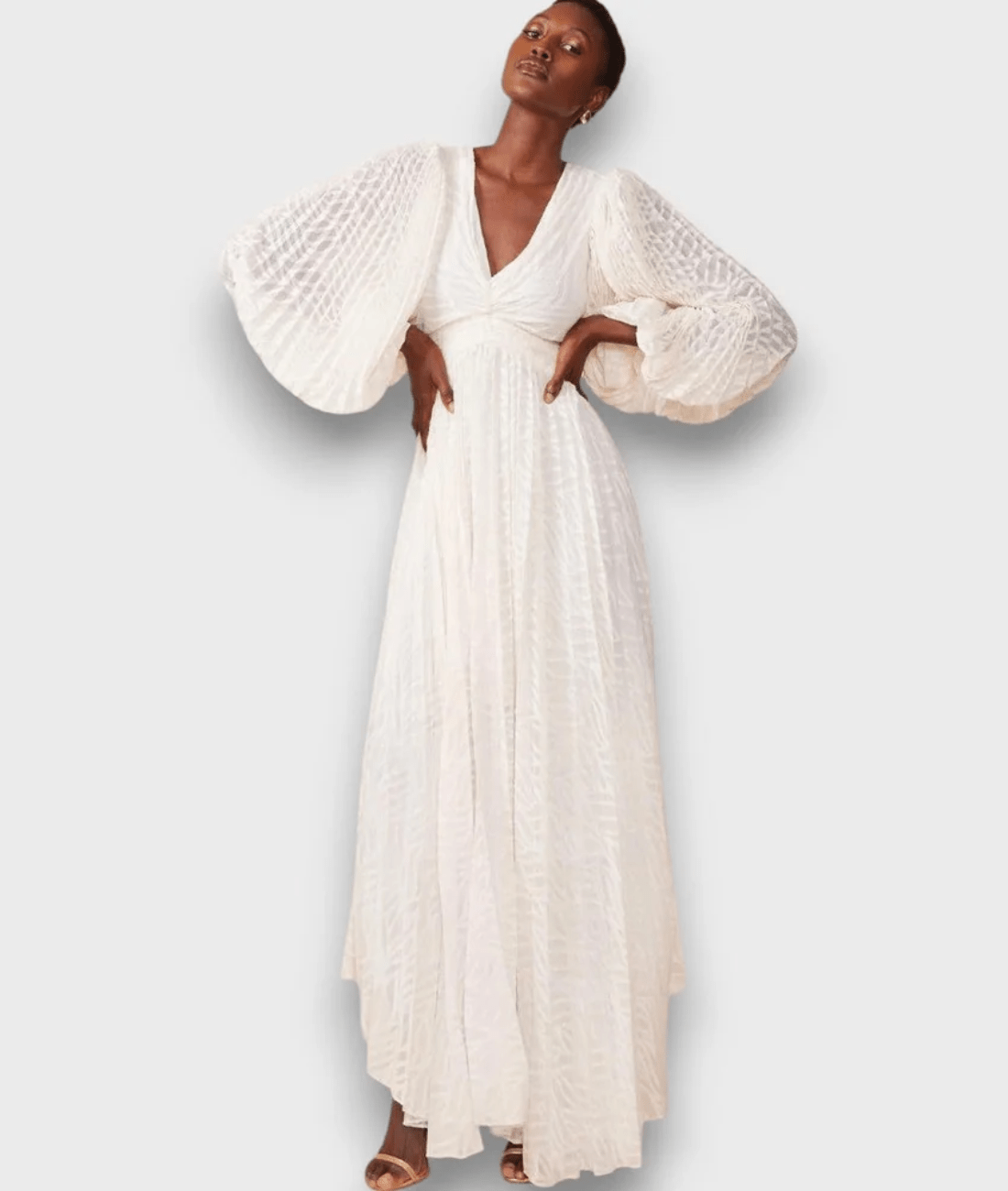 Ceyda – Balloon Sleeve Maxi Dress in Cream White