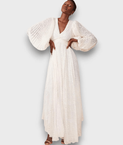 Ceyda – Balloon Sleeve Maxi Dress in Cream White