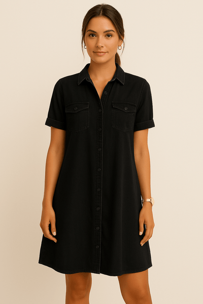 Angela – Casual Collar Mini Dress in Blue
