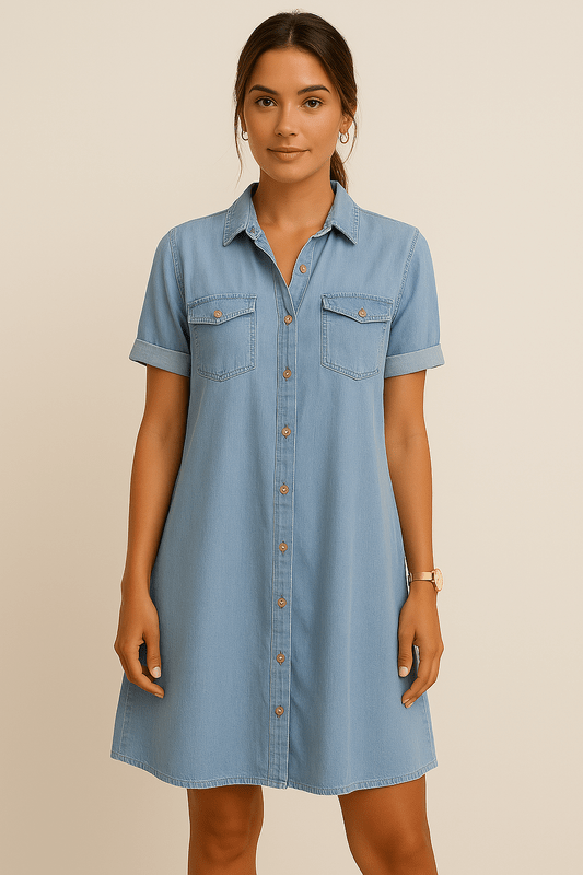 Angela – Casual Collar Mini Dress in Blue