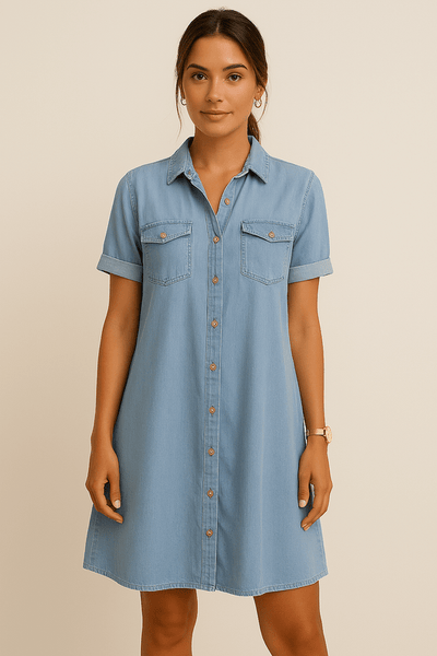 Angela – Casual Collar Mini Dress in Blue
