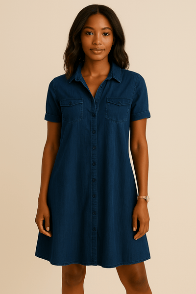 Angela – Casual Collar Mini Dress in Blue