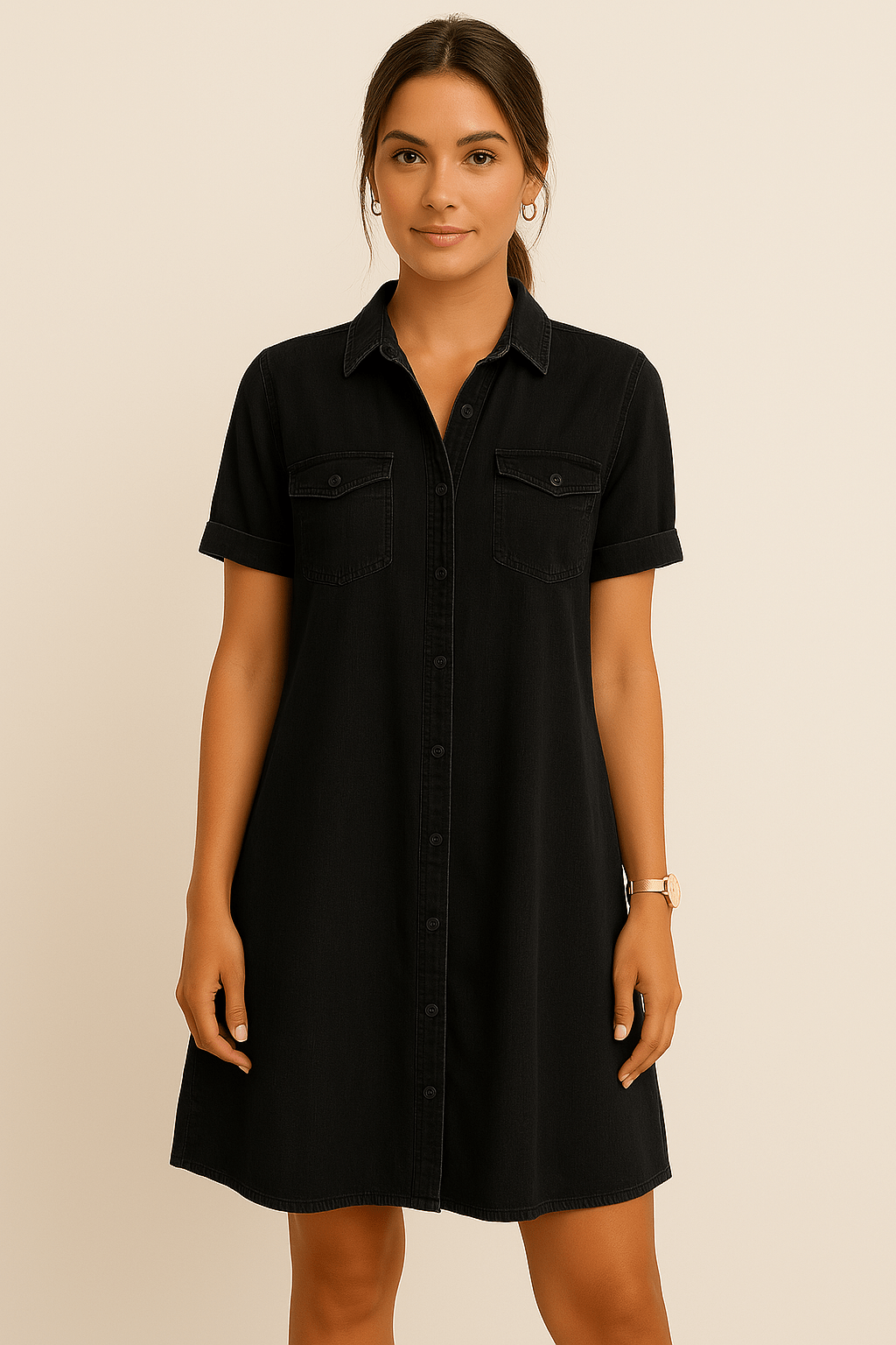 Angela – Casual Collar Mini Dress in Blue