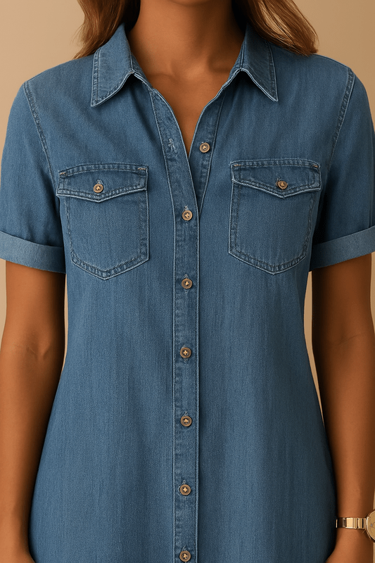 Angela – Casual Collar Mini Dress in Blue