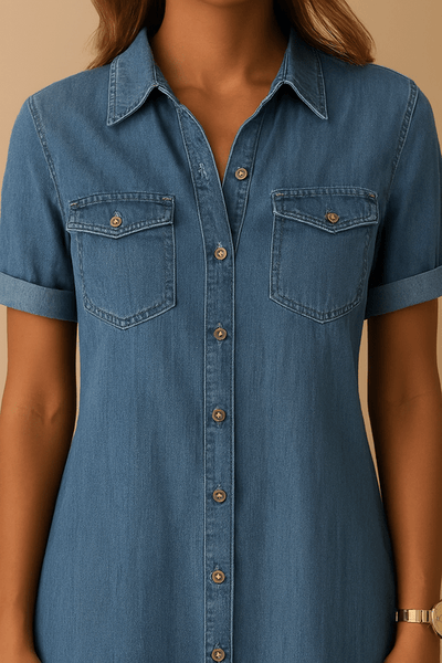 Angela – Casual Collar Mini Dress in Blue