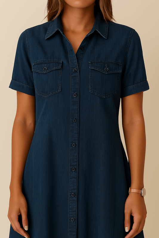Angela – Casual Collar Mini Dress in Blue