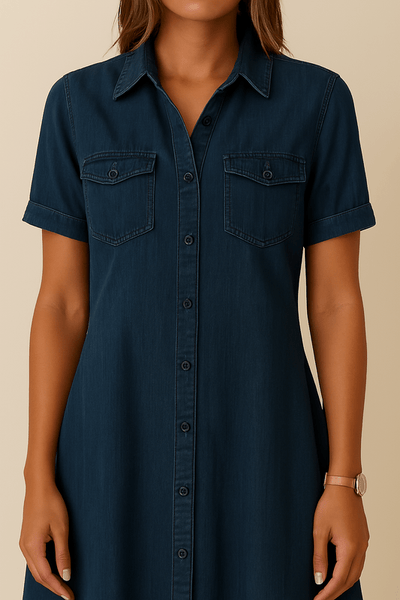 Angela – Casual Collar Mini Dress in Blue
