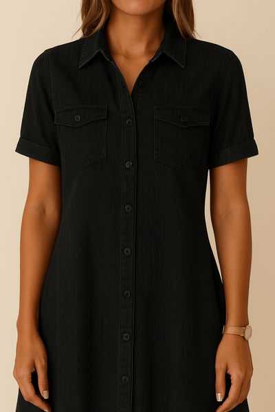 Angela – Casual Collar Mini Dress in Blue
