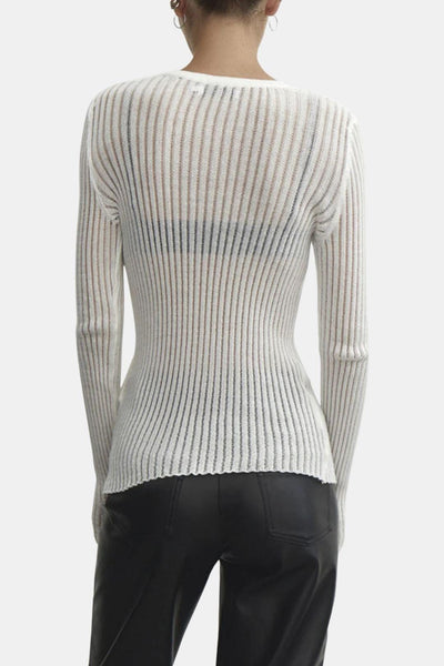 Cleah – See-Through Ribbed Mesh Long Sleeve Top
