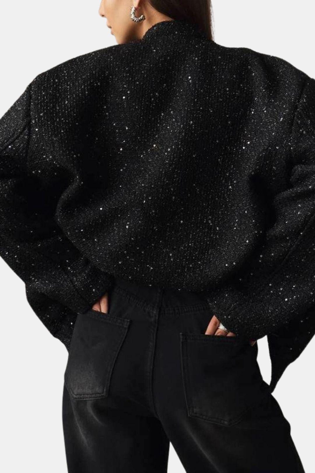 Constance – Gold Sequin Stand Collar Loose Jacket