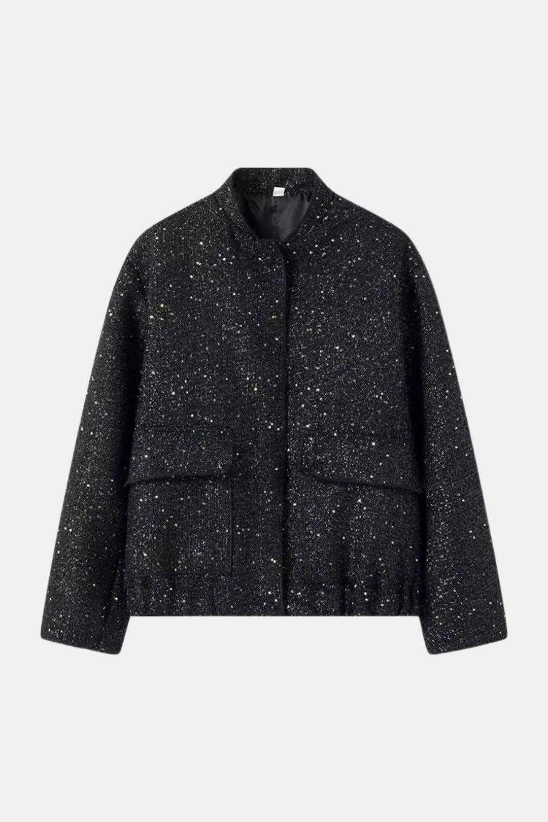 Constance – Gold Sequin Stand Collar Loose Jacket