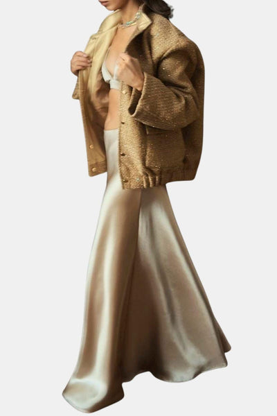 Constance – Gold Sequin Stand Collar Loose Jacket