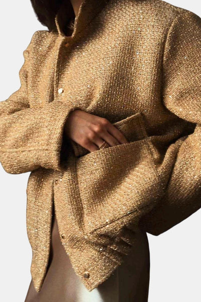 Constance – Gold Sequin Stand Collar Loose Jacket