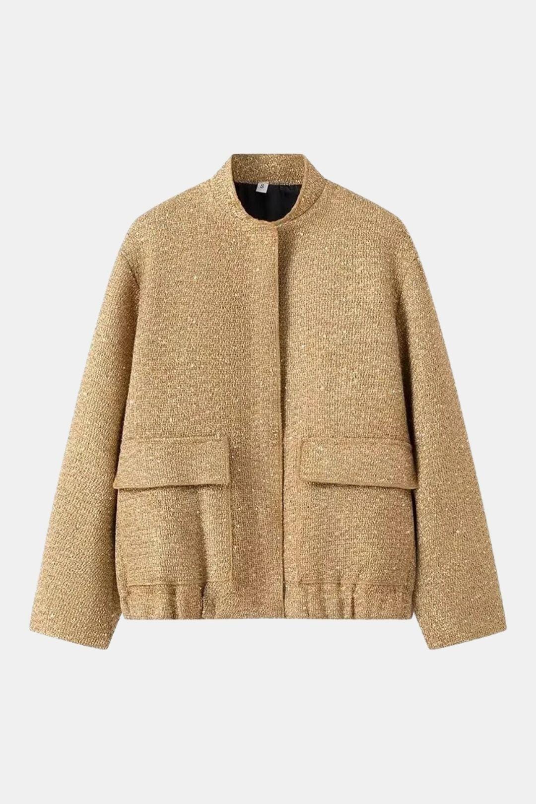 Constance – Gold Sequin Stand Collar Loose Jacket