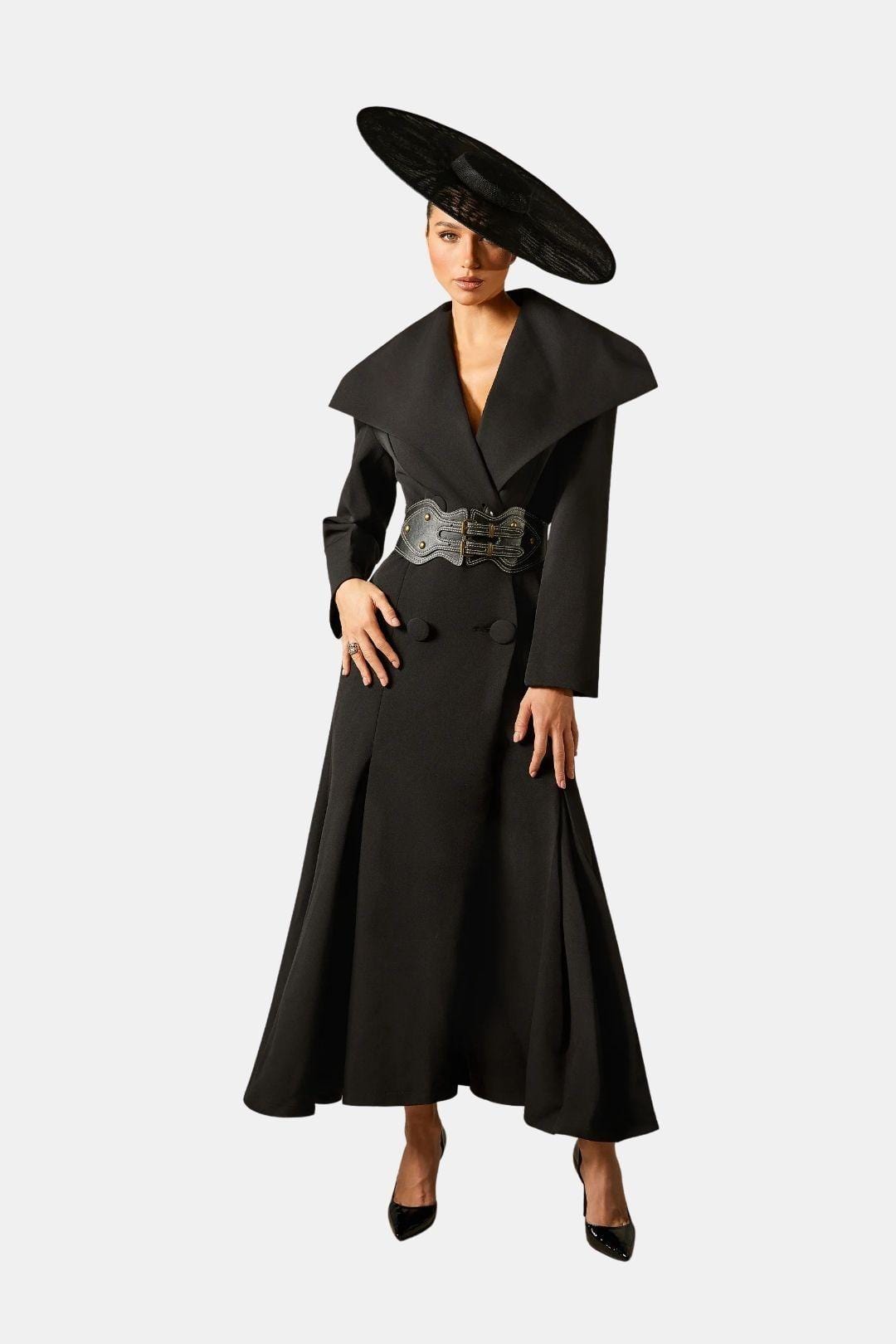 Cressida – Wide Lapel Double Breasted Coat with Belt