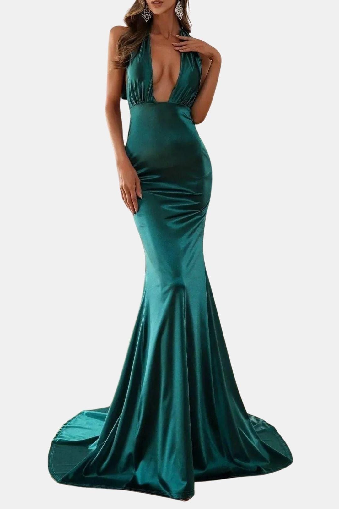 Danielle - Deep V-Neck Satin Maxi Dress