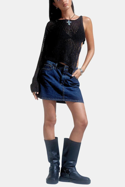 Danielyn - A-Line Denim Indigo Mini Skirt