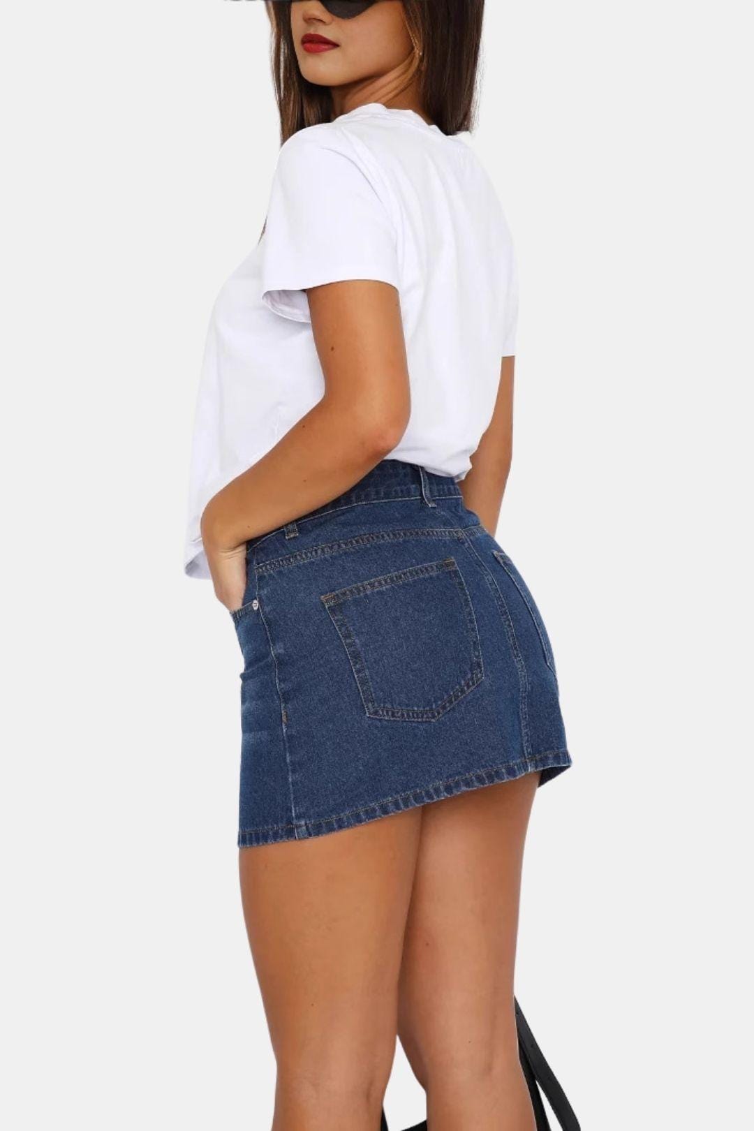 Danielyn - A-Line Denim Indigo Mini Skirt