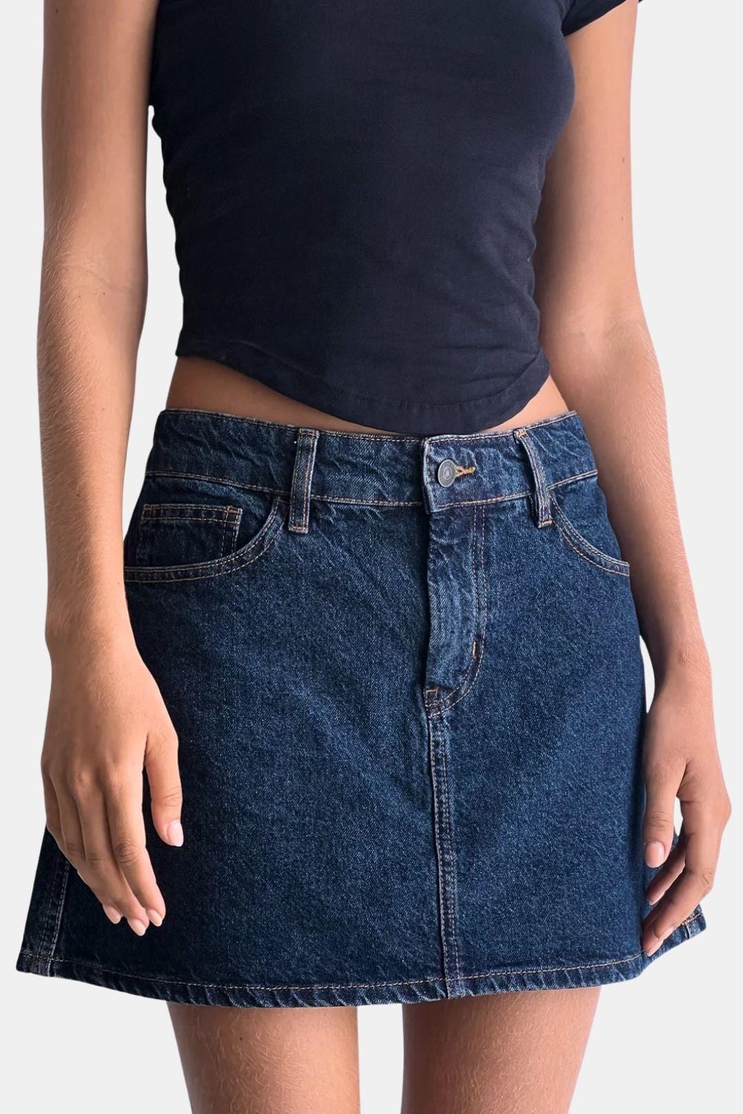 Danielyn - A-Line Denim Indigo Mini Skirt