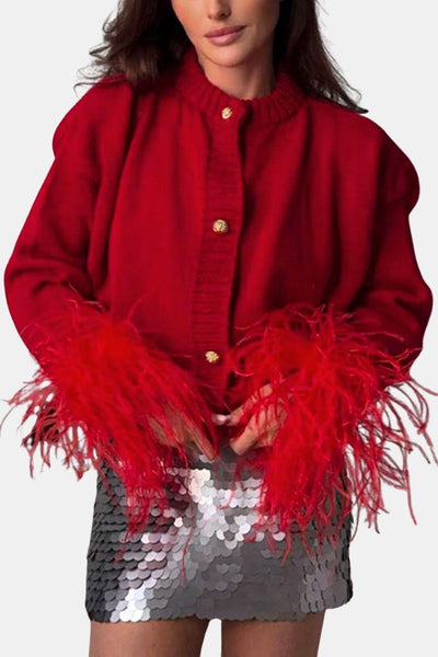 Dannielle – Feather Trim Knitted Cardigan