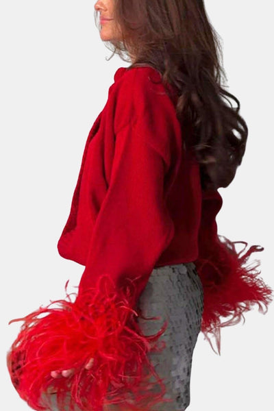 Dannielle – Feather Trim Knitted Cardigan