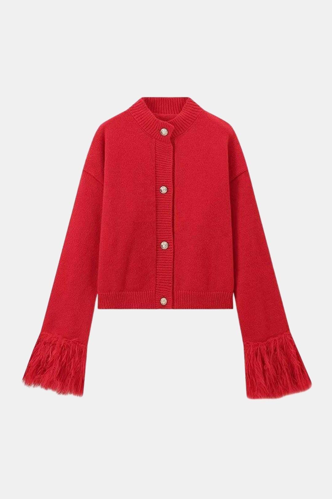 Dannielle – Feather Trim Knitted Cardigan