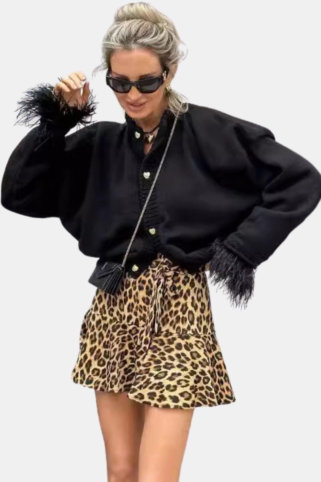 Dannielle – Feather Trim Knitted Cardigan